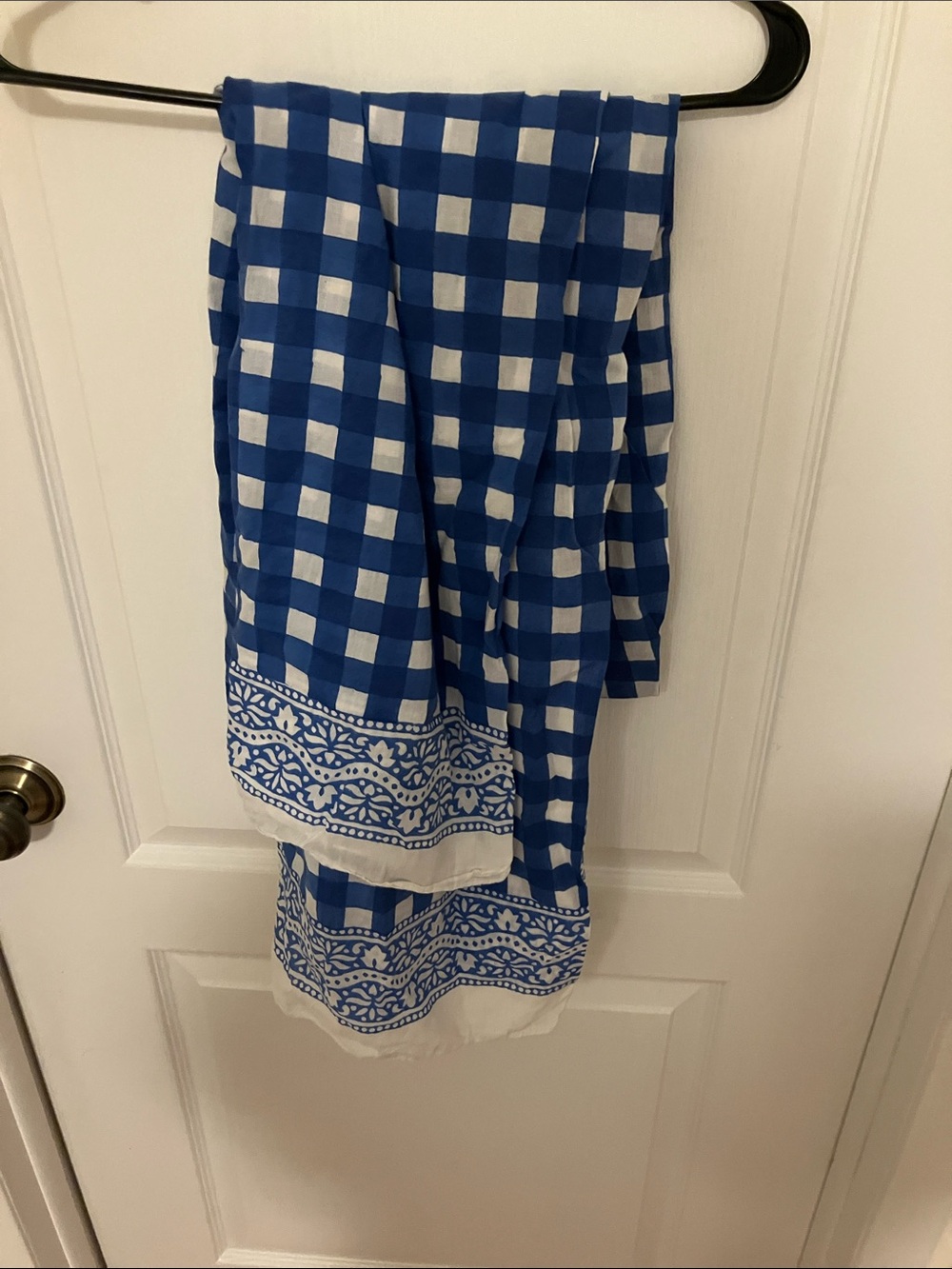 Blue and White Checkered Cotton sarong with Printed Border